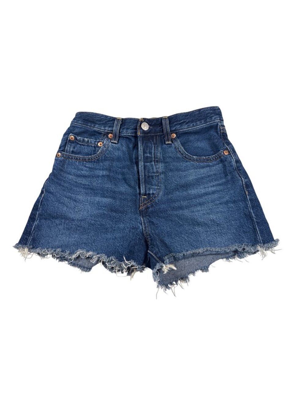 Levis Ribcage Womens Denim Shorts Frayed Hem Button Fly 25 Distressed (R652)